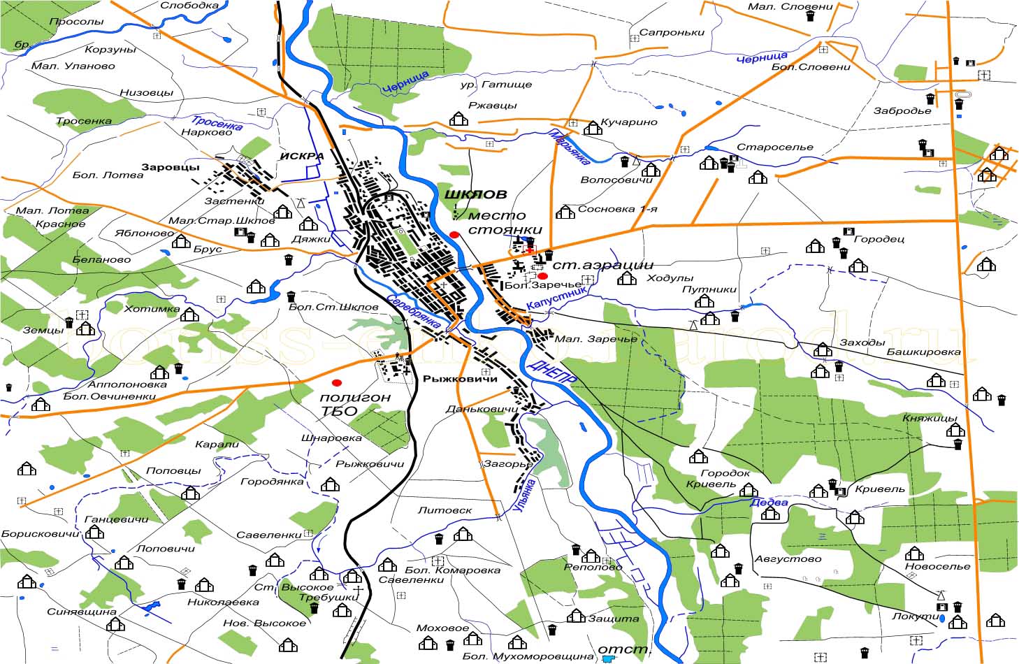 Карта шкловского района подробная с деревнями